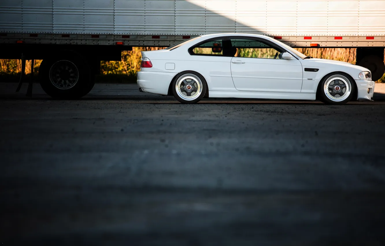 Photo wallpaper white, bmw, BMW, coupe, profile, white, drives, e46