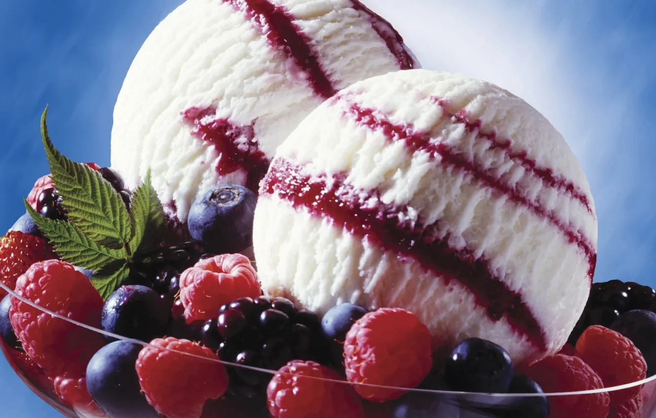 Photo wallpaper berries, raspberry, the sweetness, ice cream