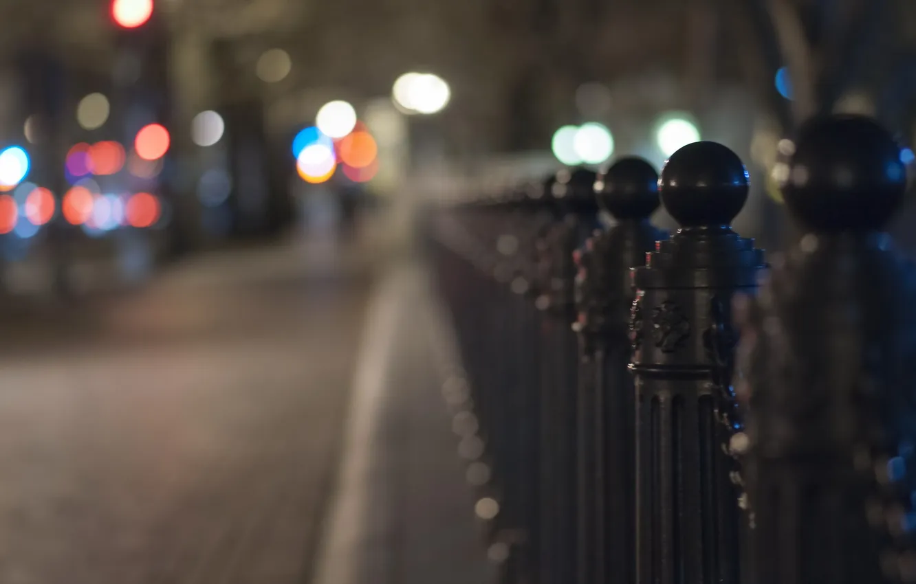 Photo wallpaper street, bokeh, sidewalk, stopligh