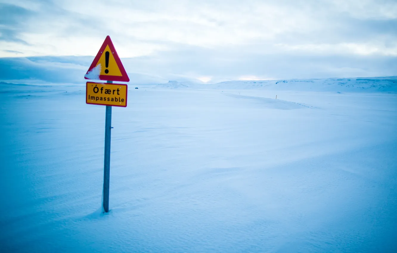 Photo wallpaper winter, snow, landscape, sign