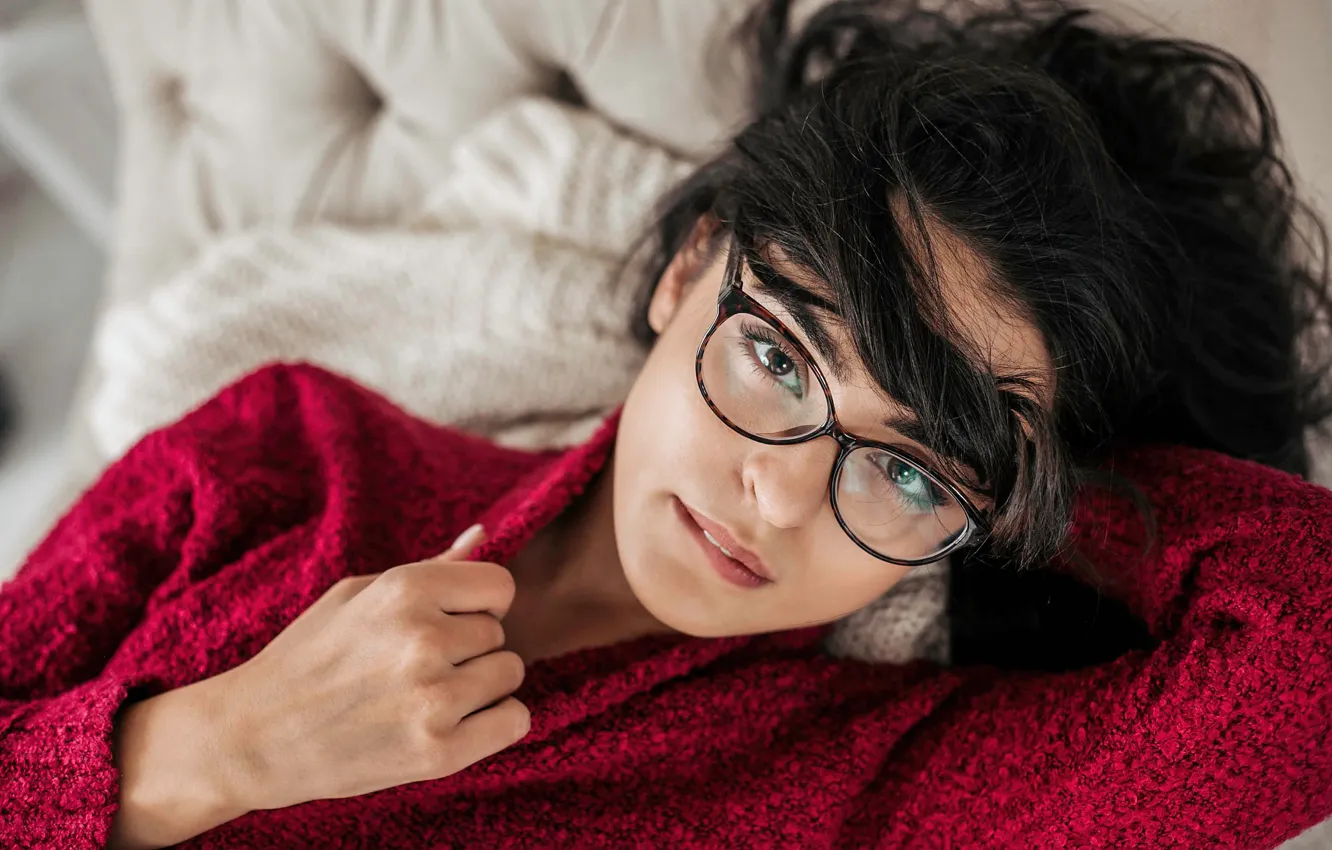 Photo wallpaper look, girl, hair, brunette, glasses, Svetlana Gosteva