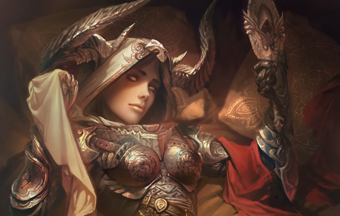 Photo wallpaper girl, the demon, horns, diablo, art, rpg, hunter, Demon Hunter