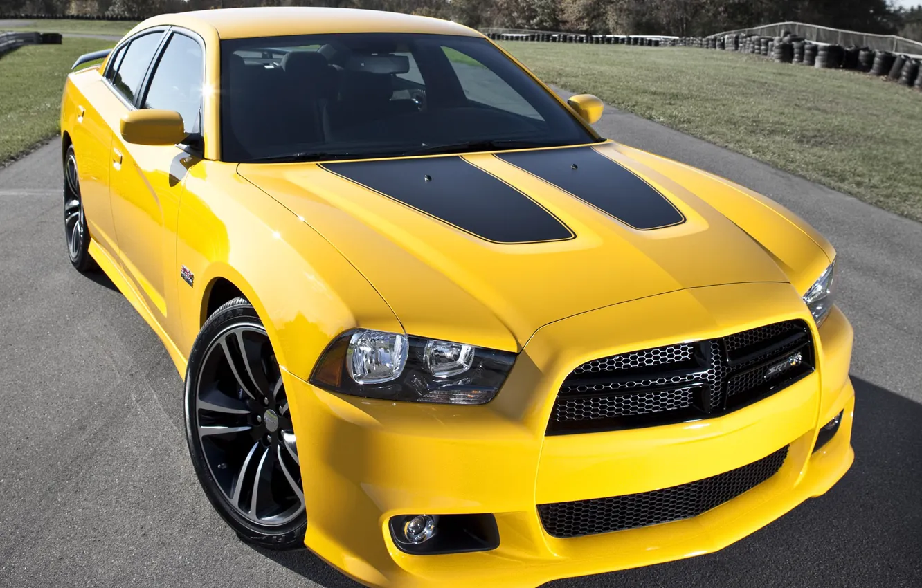 Photo wallpaper Yellow, Dodge Charger, Muscle car, Super Bee, SRT 8