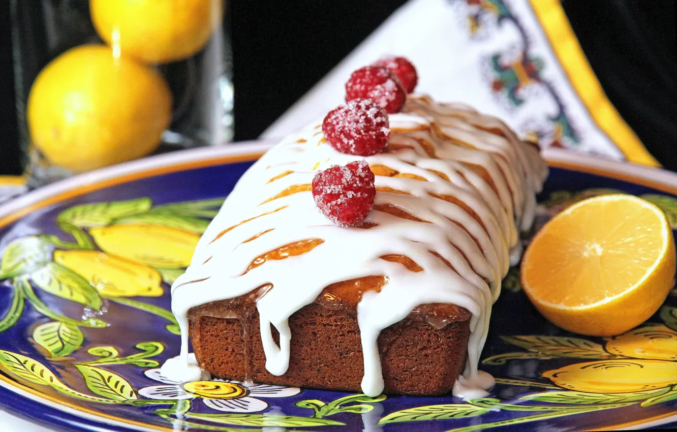 Photo wallpaper berries, raspberry, background, widescreen, Wallpaper, orange, food, pie