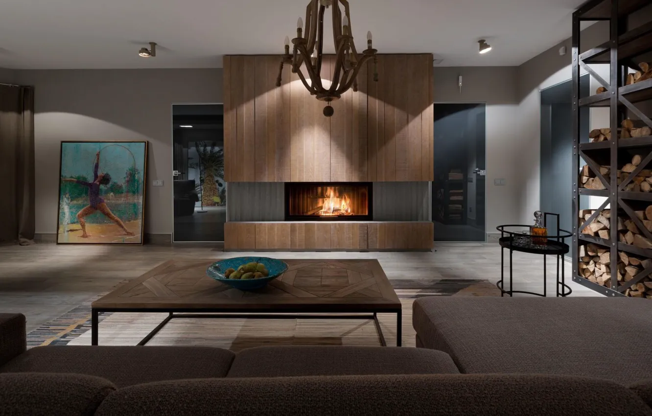 Photo wallpaper design, style, room, interior, fireplace, living room