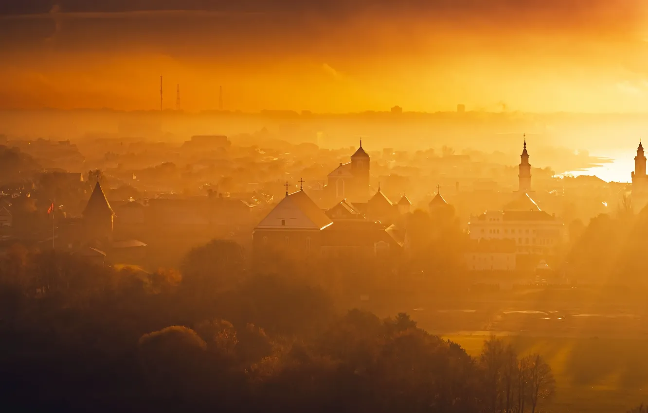 Photo wallpaper fog, morning, Lithuania, Kaunas