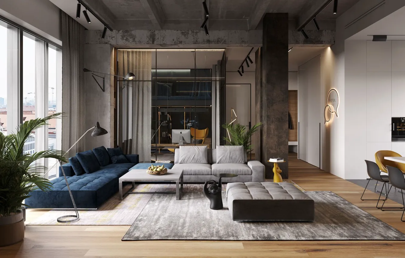 Photo wallpaper design, style, interior, megapolis, New York, living room, dining room, by Cartelle Design