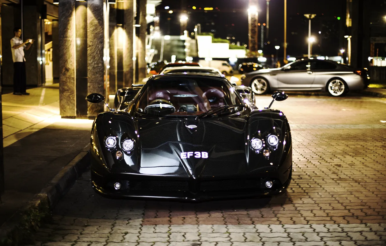 Photo wallpaper night, the city, Pagani, supercar, Zonda, the front, luxury