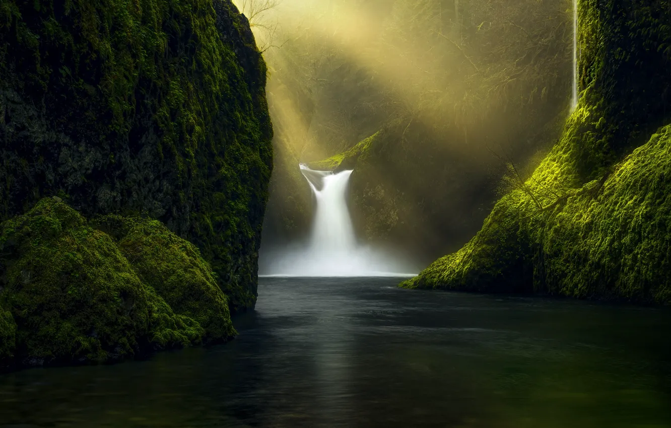 Photo wallpaper rocks, waterfall, stream