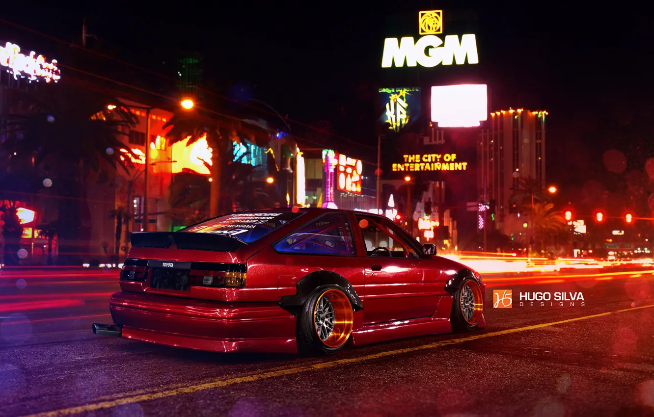 Photo wallpaper Red, Toyota, Las Vegas, AE86, Stance, Wheels, Corolla, Rear