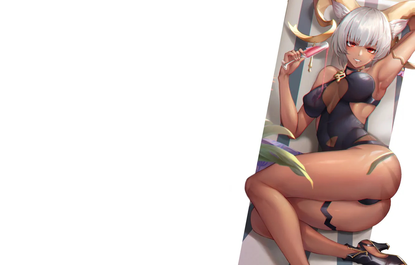 Photo wallpaper girl, hot, sexy, ass, Stretch, horns, anime, butt