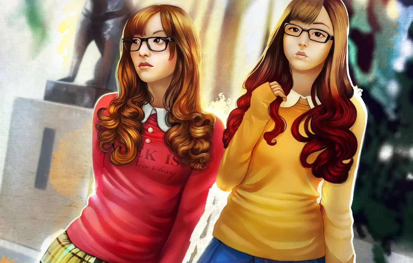 Photo wallpaper girl, art, glasses, schoolgirl, Asian