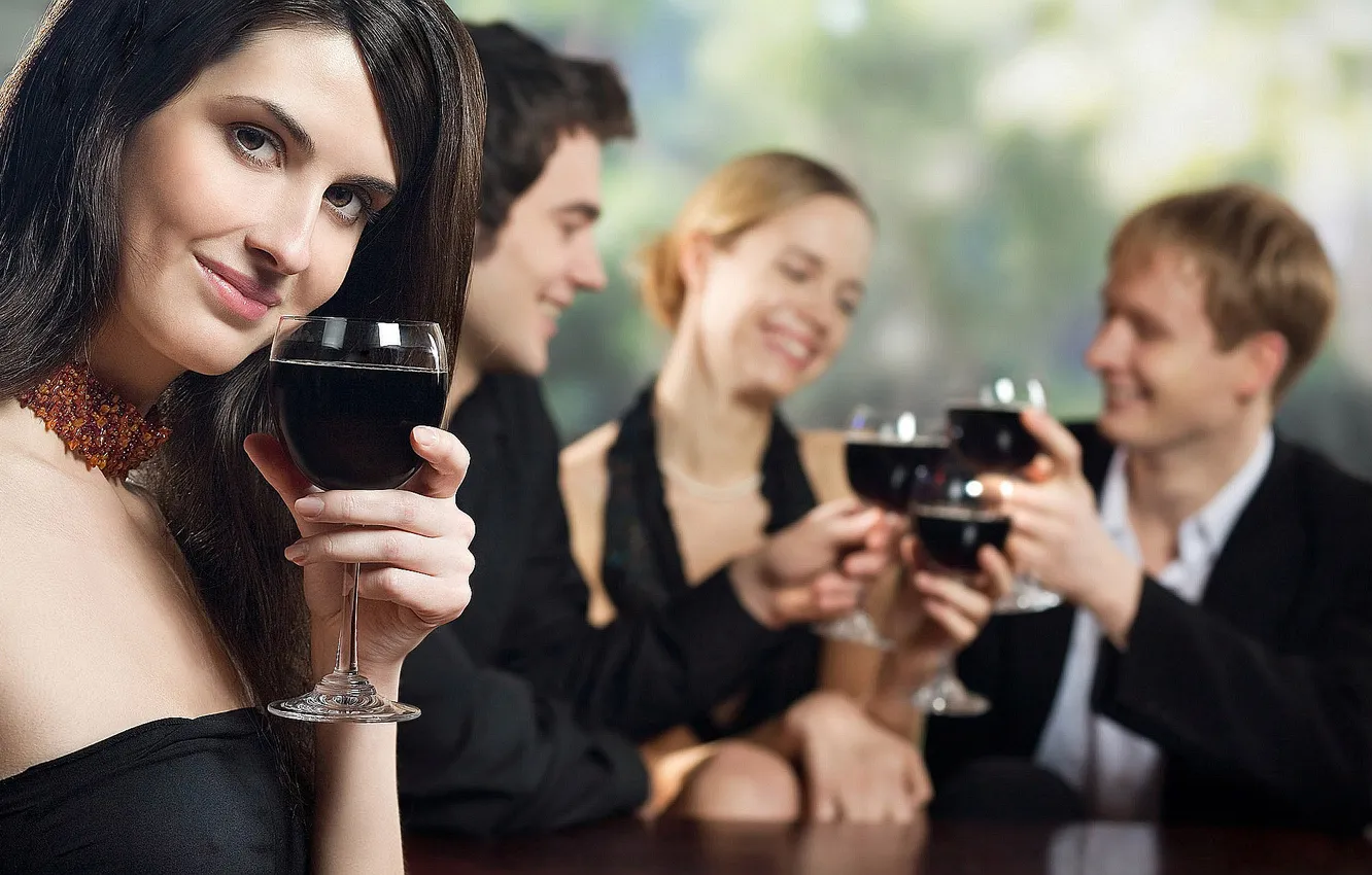 Photo wallpaper girl, smile, mood, holiday, wine, people, positive, guy