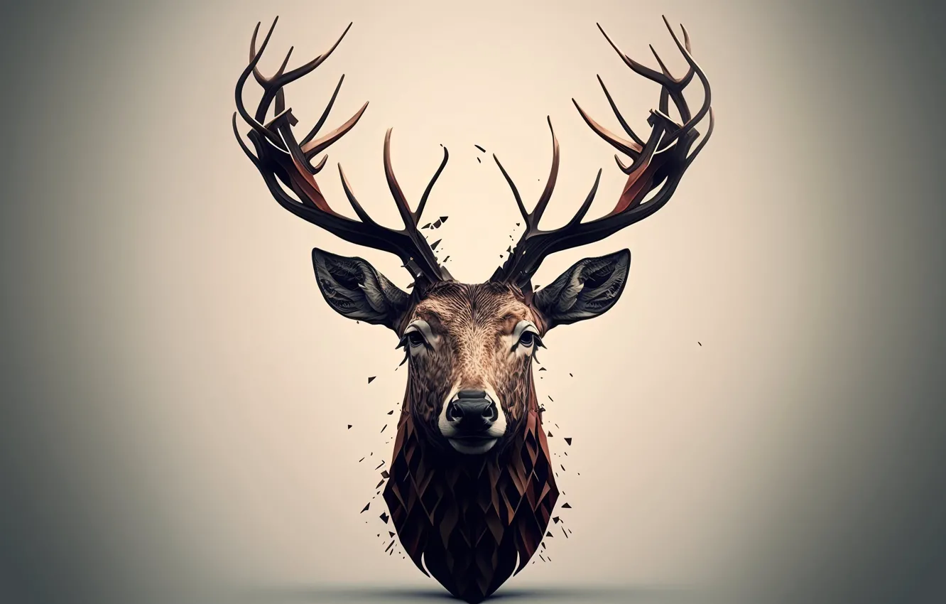 Photo wallpaper horns, minimalism, animal, deer, fauna