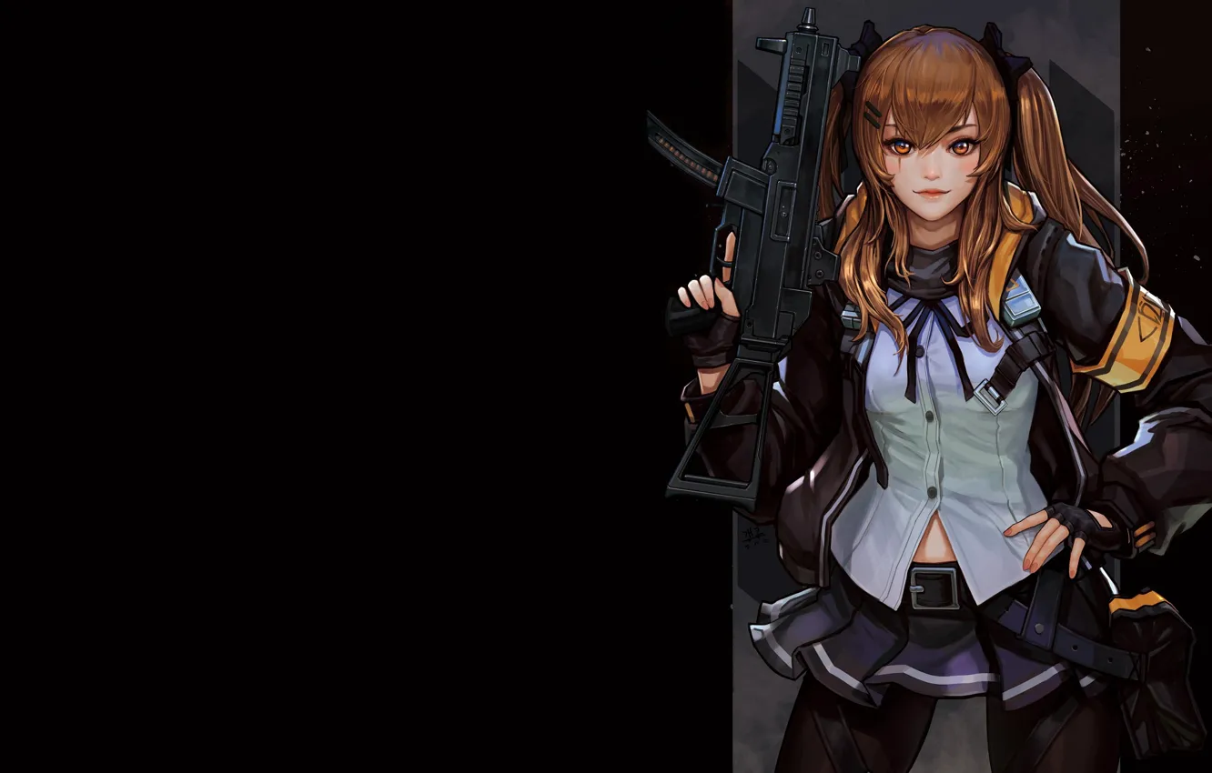 Photo wallpaper girl, weapons, background
