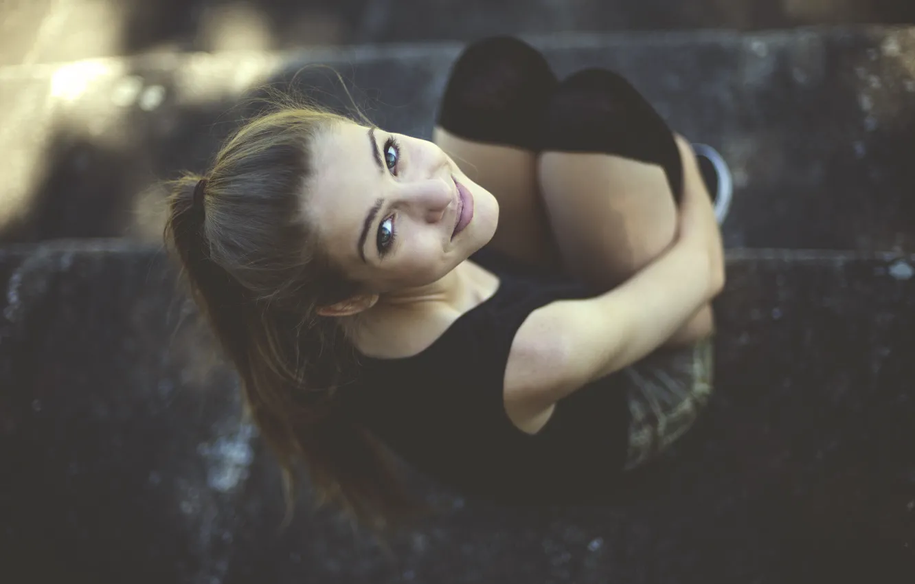 Photo wallpaper girl, pose, tail, sitting