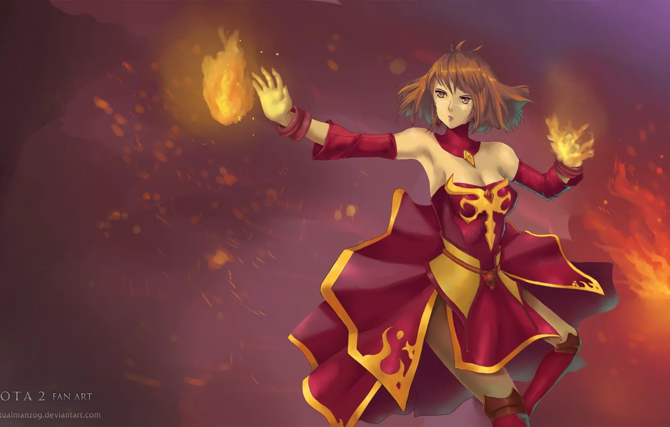 Photo wallpaper anime, fire, dota 2, lina