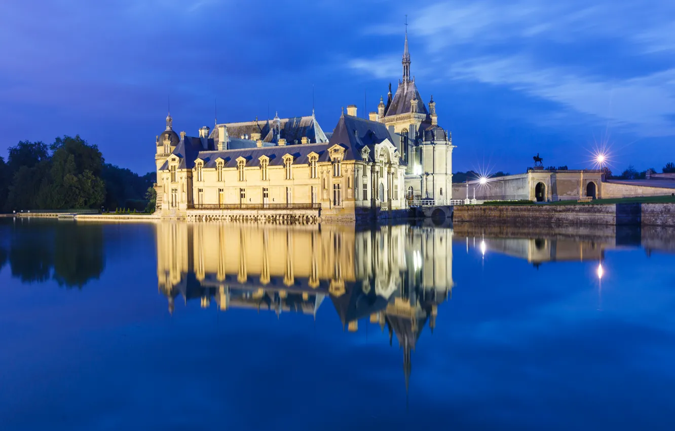 Photo wallpaper reflection, castle, France, Chantilly