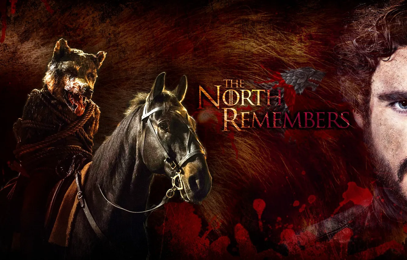 Photo wallpaper red, soldiers, wolf, death, A Song of Ice and Fire, Game of Thrones, horse, head