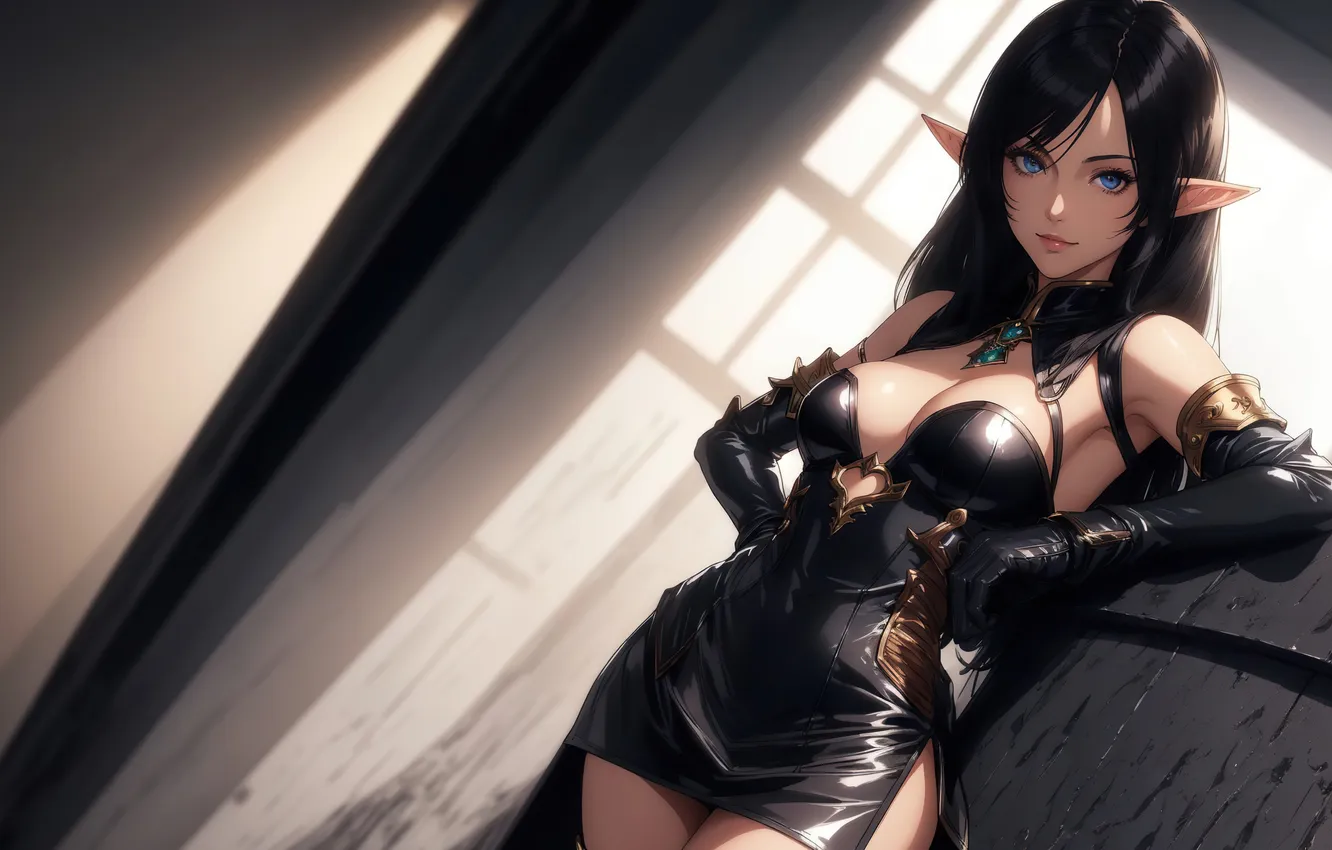 Photo wallpaper girl, fantasy, anime, art, blue eyes, painting, elf, digital art