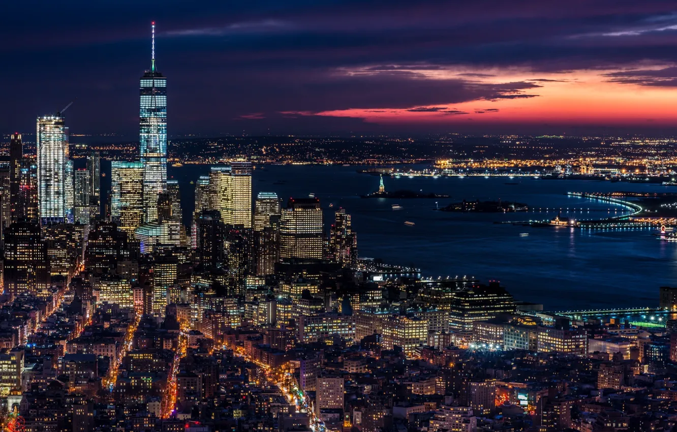 Photo wallpaper night, the city, lights, the evening, USA, New York