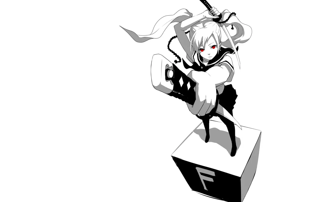 Photo wallpaper girl, sword, cube