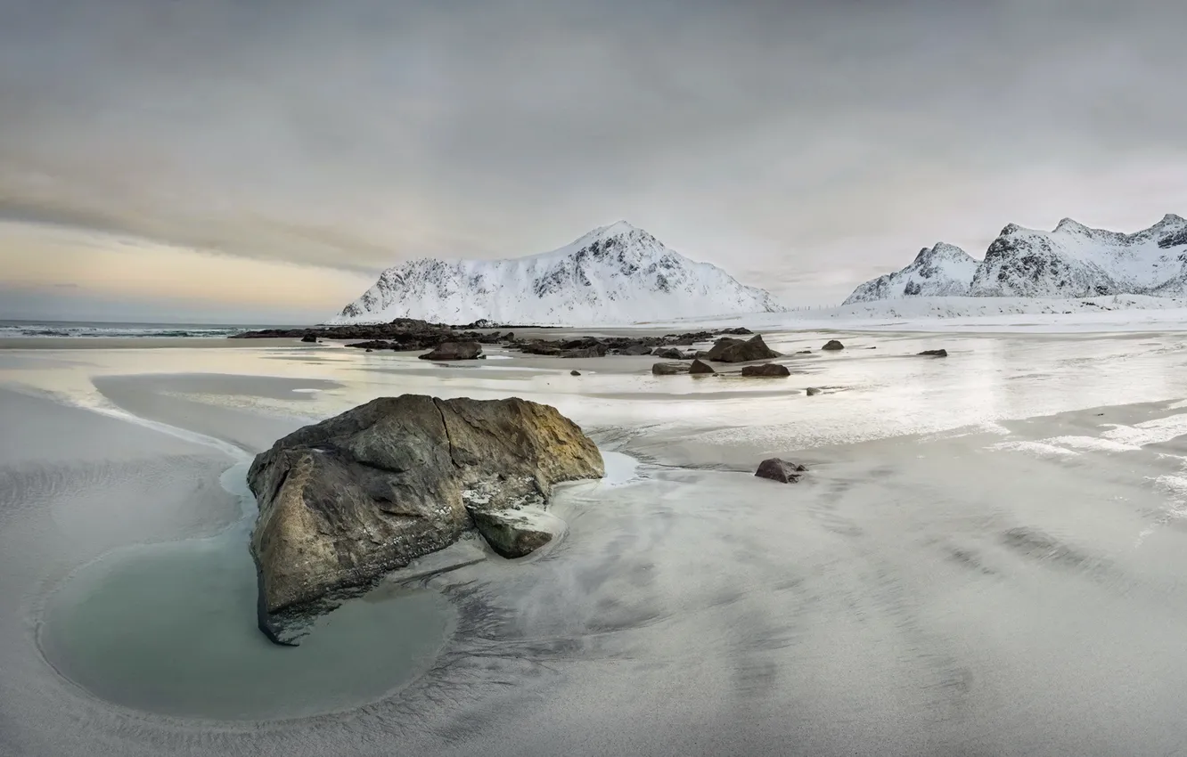 Photo wallpaper sea, mountains, shore, Norway