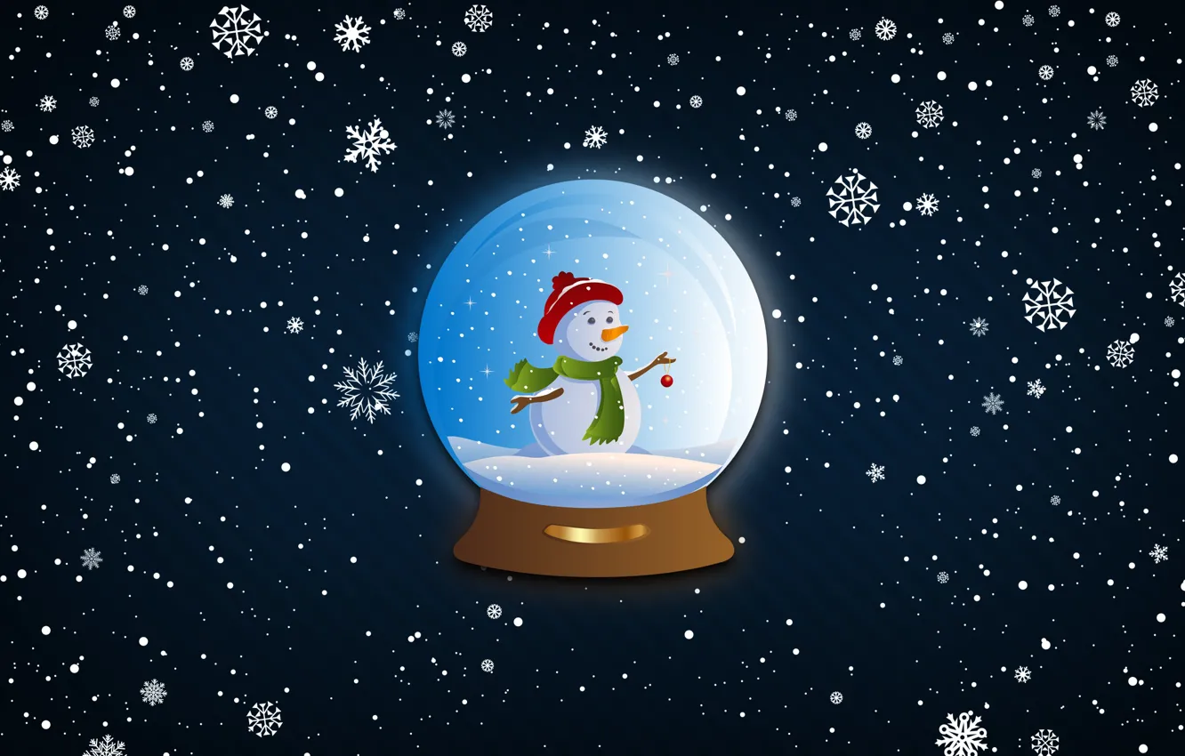 Photo wallpaper winter, snow, snowflakes, background, mood, holiday, balls, new year