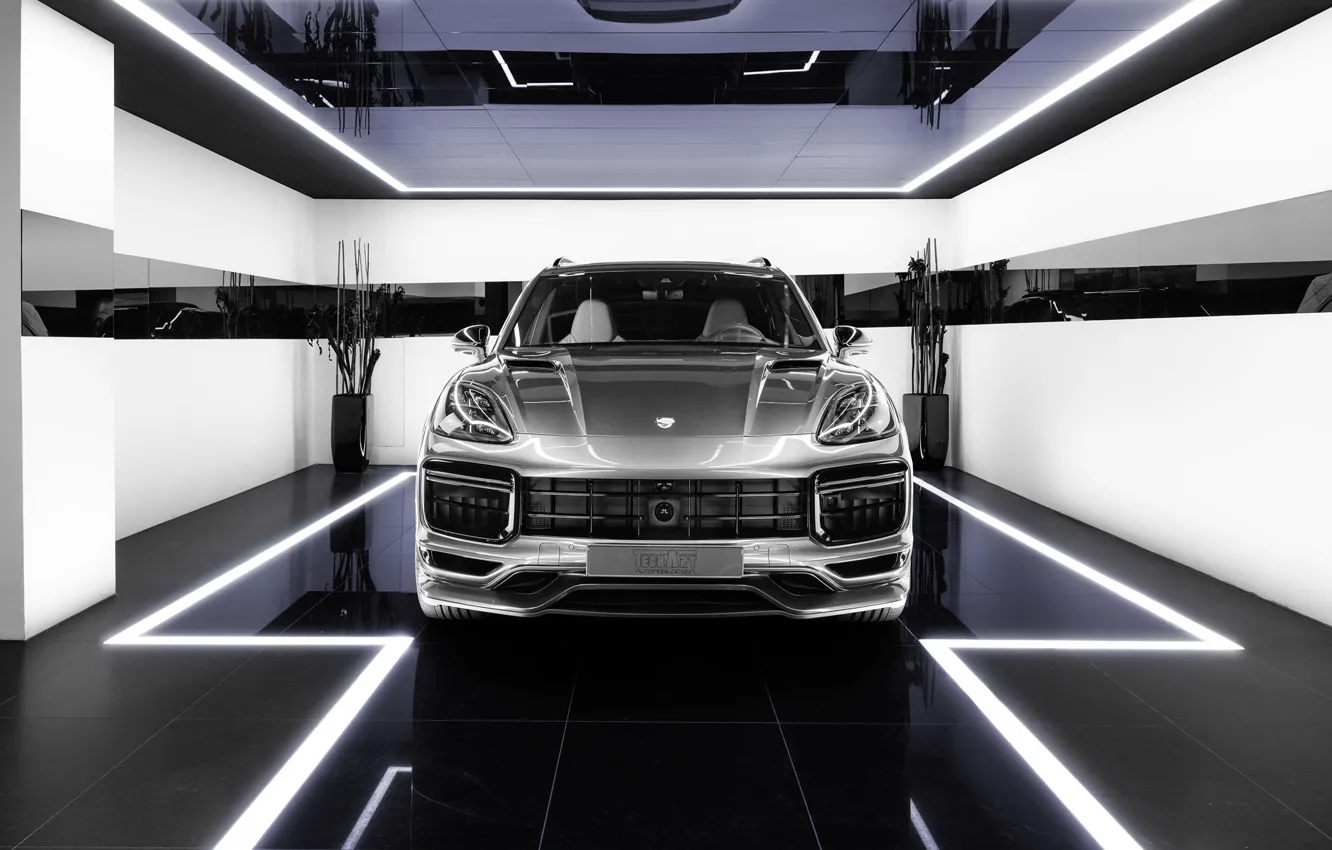 Photo wallpaper Porsche, front view, Turbo, Cayenne, TechArt