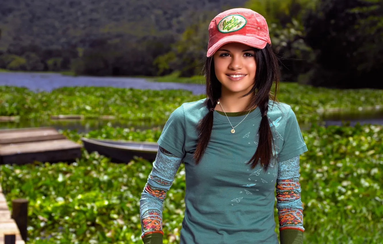 Photo wallpaper girl, hat, Selena Gomez