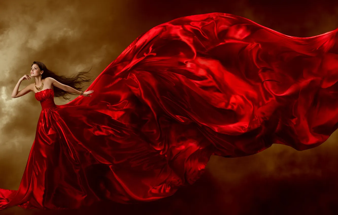 Photo wallpaper decoration, train, red dress, beautiful girl, bokeh