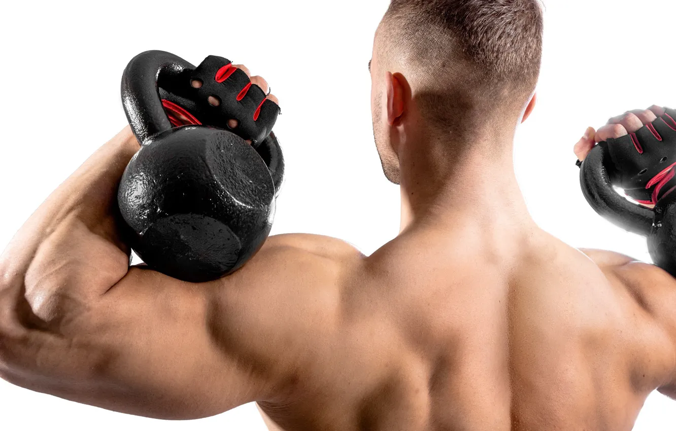 Photo wallpaper back, Muscle, gloves, fitness, muscle, weight, training, athlete