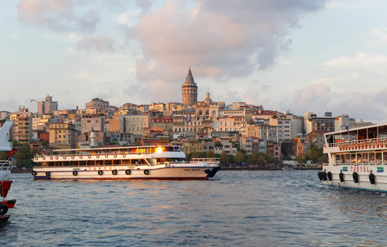 Photo wallpaper sea, ship, home, Istanbul, Turkey, Galata tower, The Galata Tower