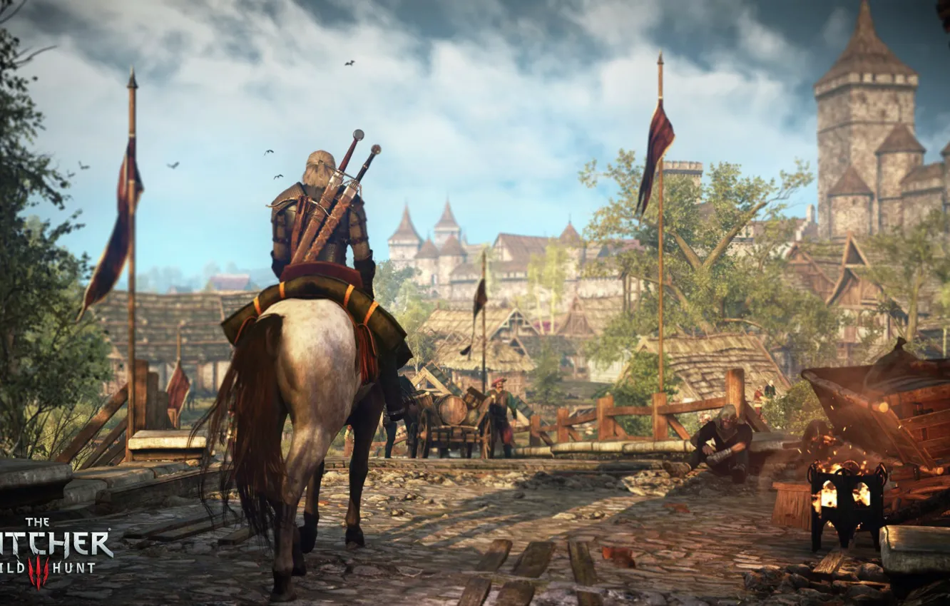 Photo wallpaper the city, Geralt, The Witcher 3: Wild Hunt, The Witcher 3: Wild Hunt, Roach, Novigrad