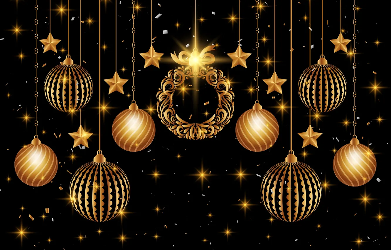 Photo wallpaper stars, decoration, background, gold, Christmas, New year, golden, christmas