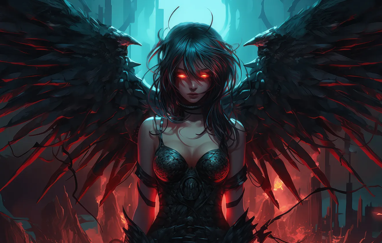 Photo wallpaper demon, girl, wings, demon girl, AI Generated