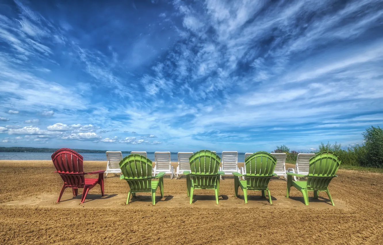 Photo wallpaper sand, beach, HDR, sun loungers