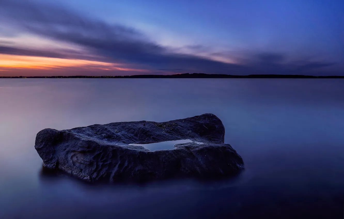 Photo wallpaper stones, the ocean, twilight, DAWN