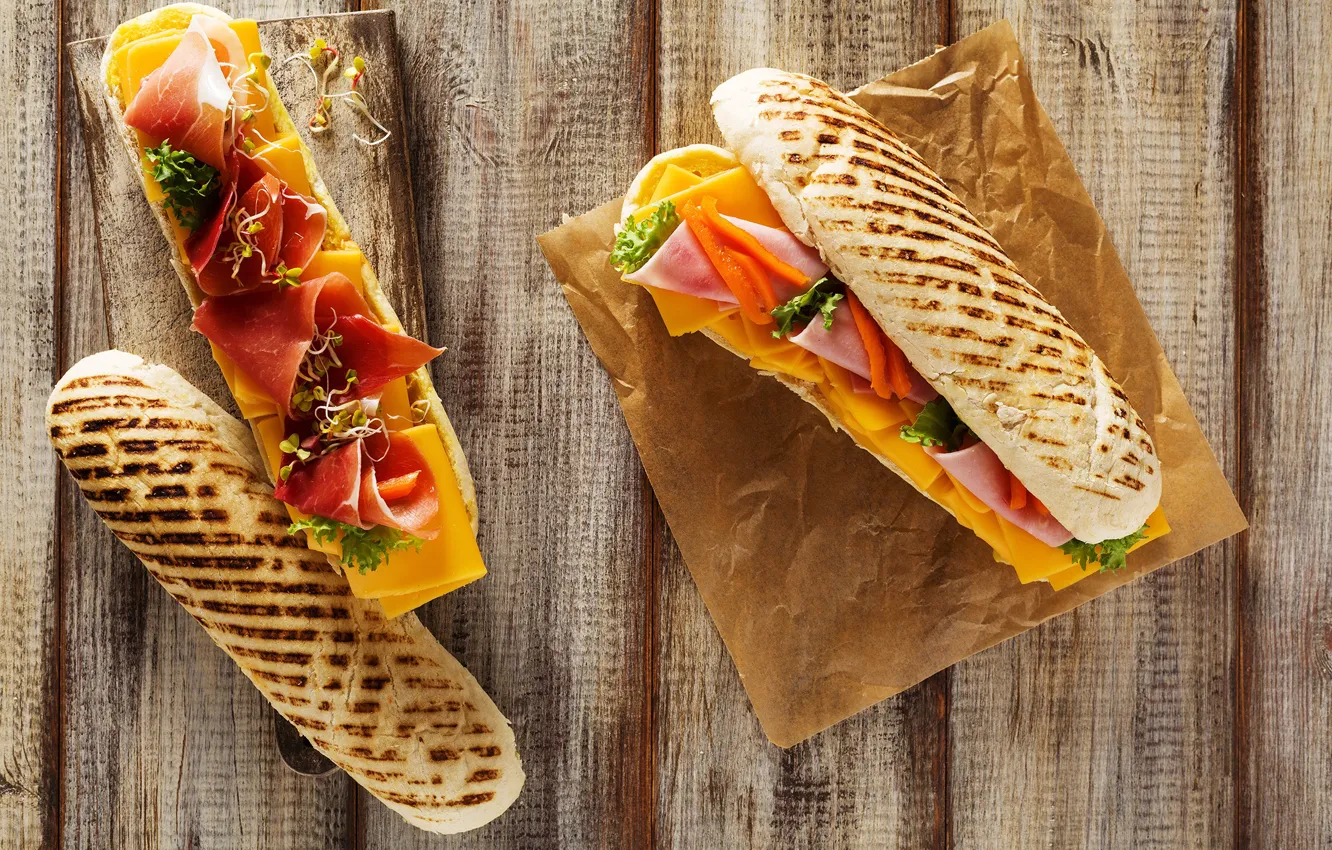 Photo wallpaper cheese, bread, sandwich, bacon, ham