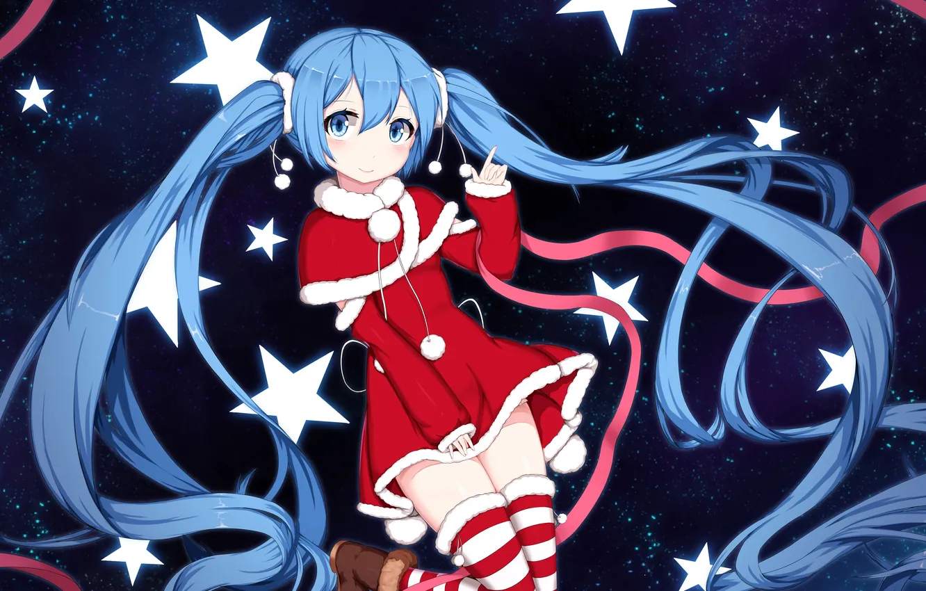 Photo wallpaper stars, new year, costume, vocaloid, hatsune miku, blue hair