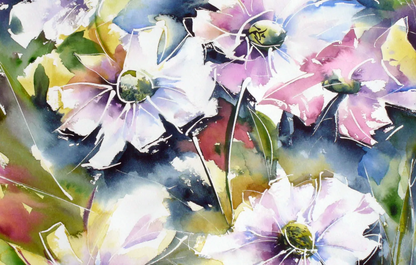 Photo wallpaper flowers, style, picture, watercolor