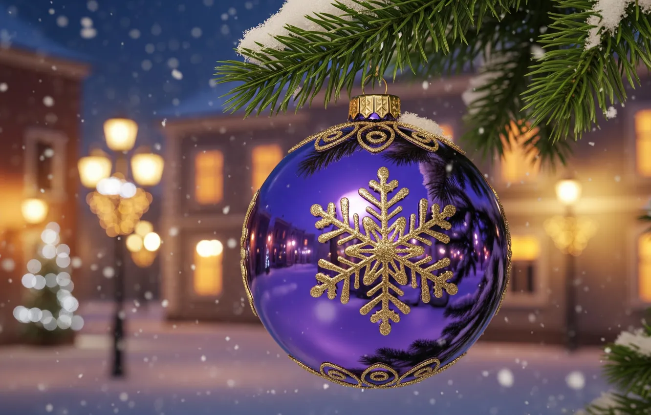 Photo wallpaper winter, snow, toy, new year, art, Christmas tree