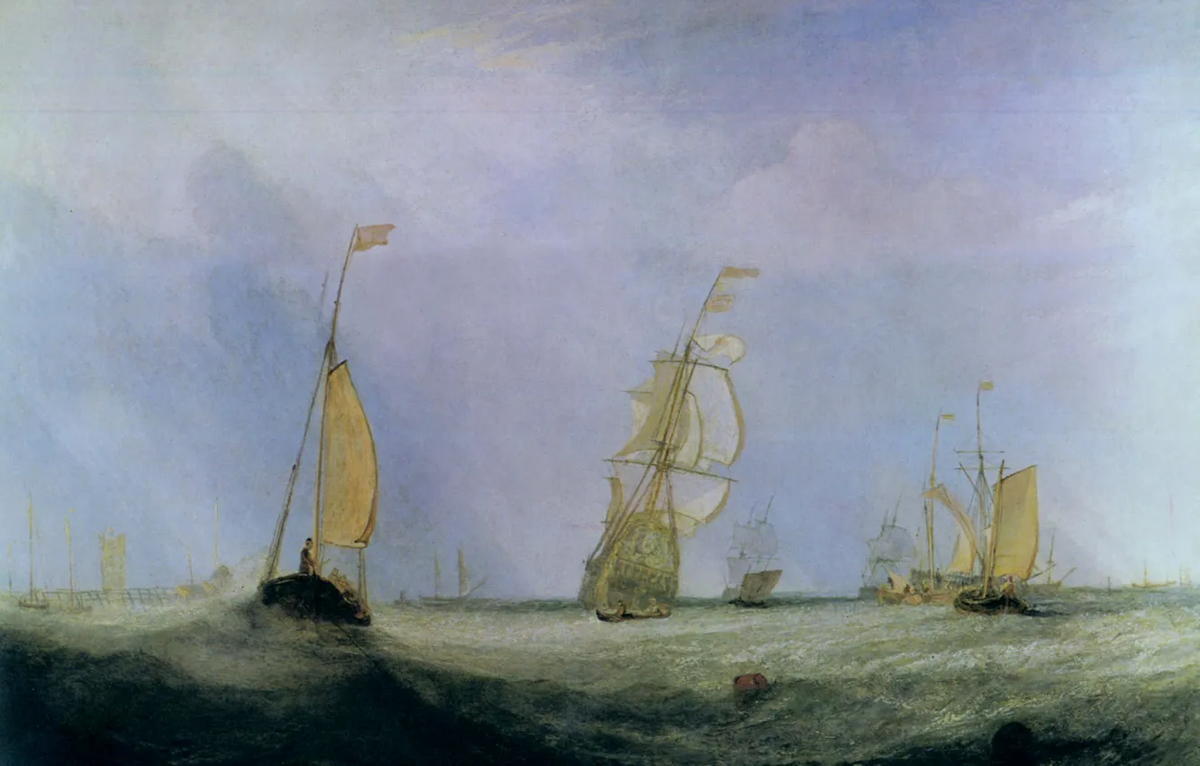 Photo wallpaper sea, wave, ships, picture, sail, seascape, William Turner, Going to Sea