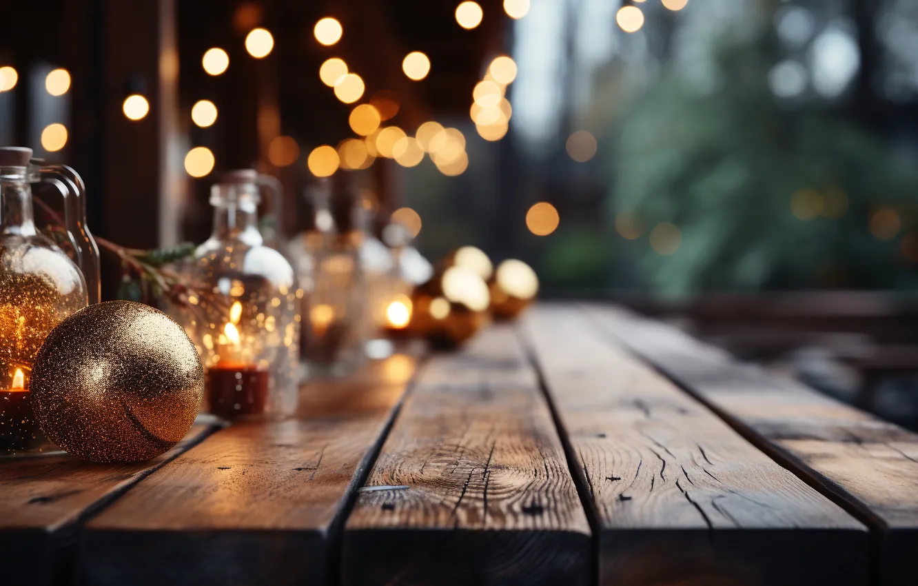 Photo wallpaper decoration, lights, background, balls, new year, Christmas, golden, Christmas