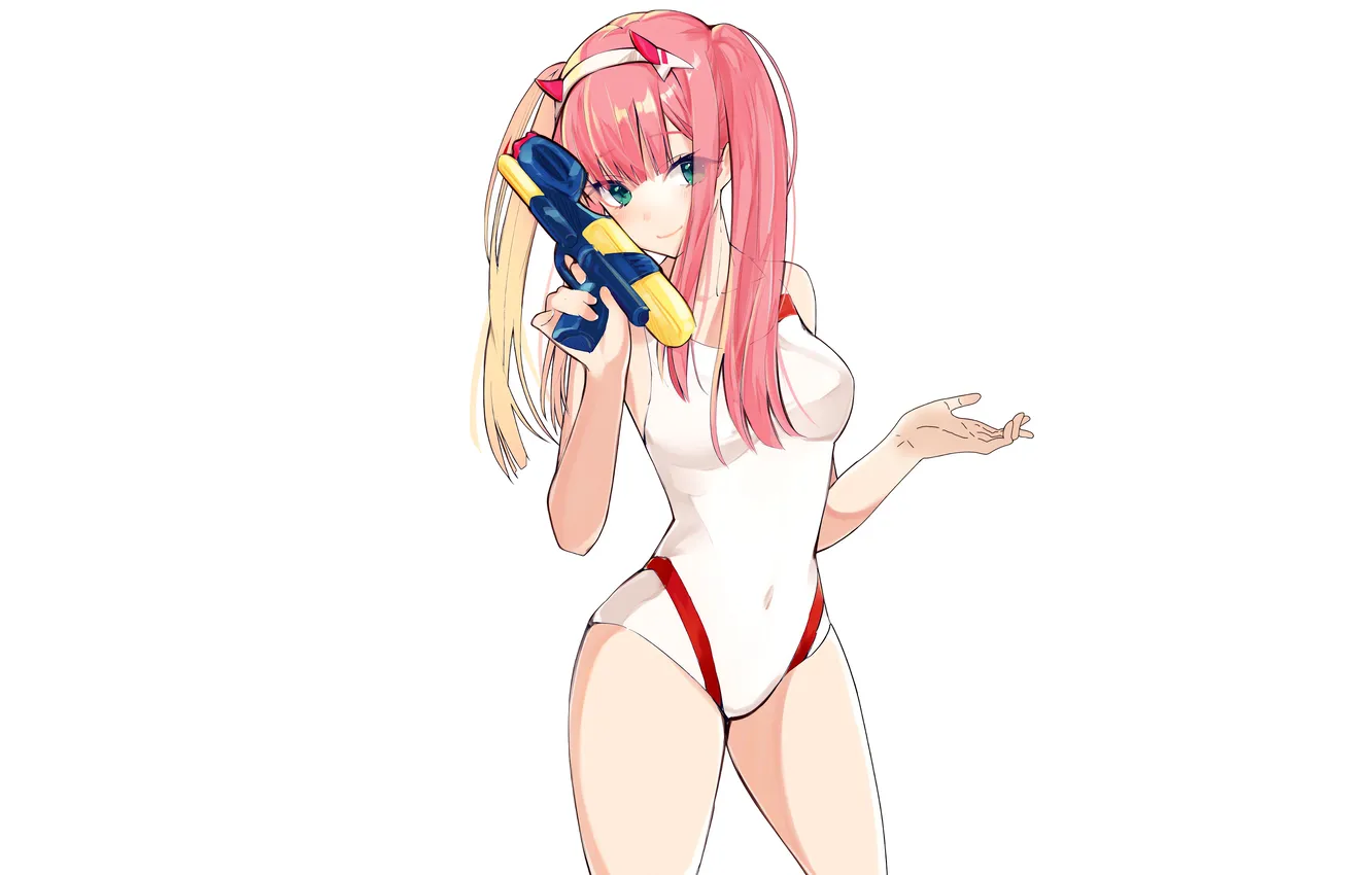 Photo wallpaper girl, sexy, pink hair, green eyes, long hair, boobs, sexy girl, anime