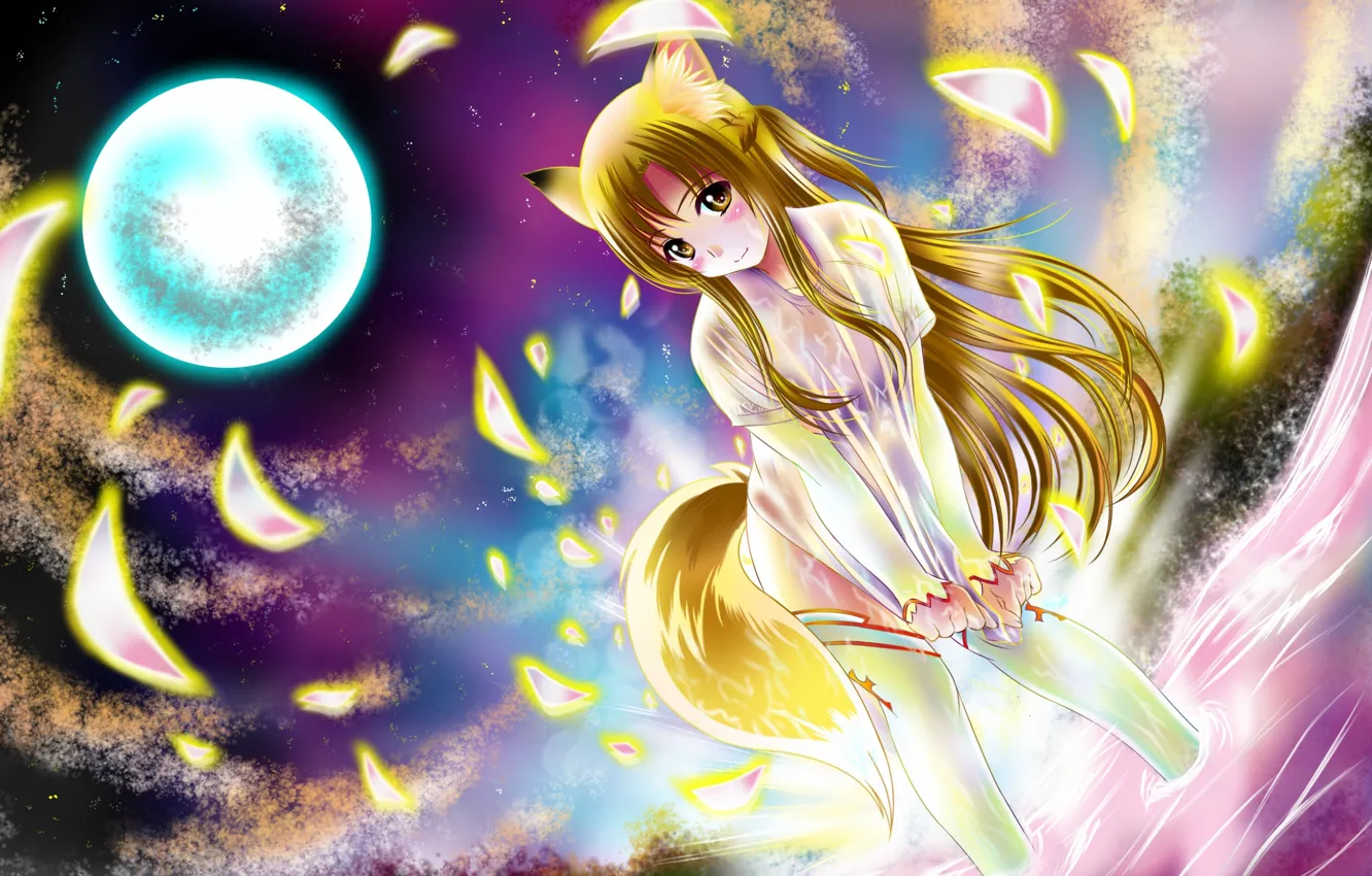 Photo wallpaper the sky, water, girl, night, nature, the moon, stockings, anime