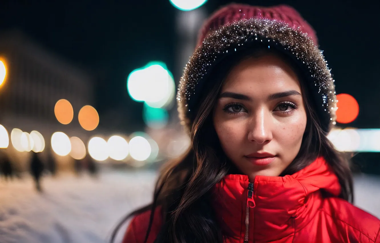 Photo wallpaper look, girl, hat, cold