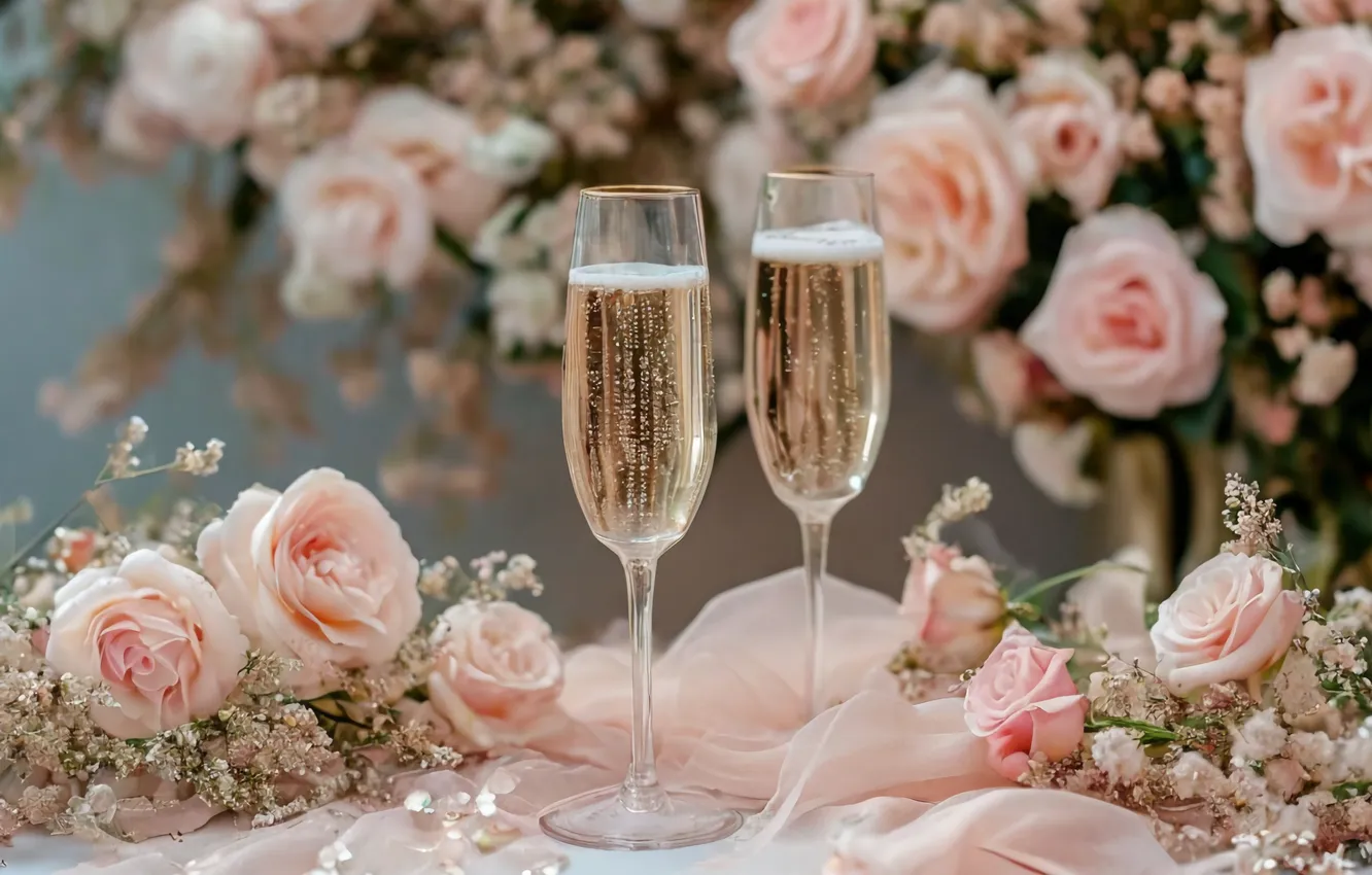 Photo wallpaper pink, champagne, AI ART
