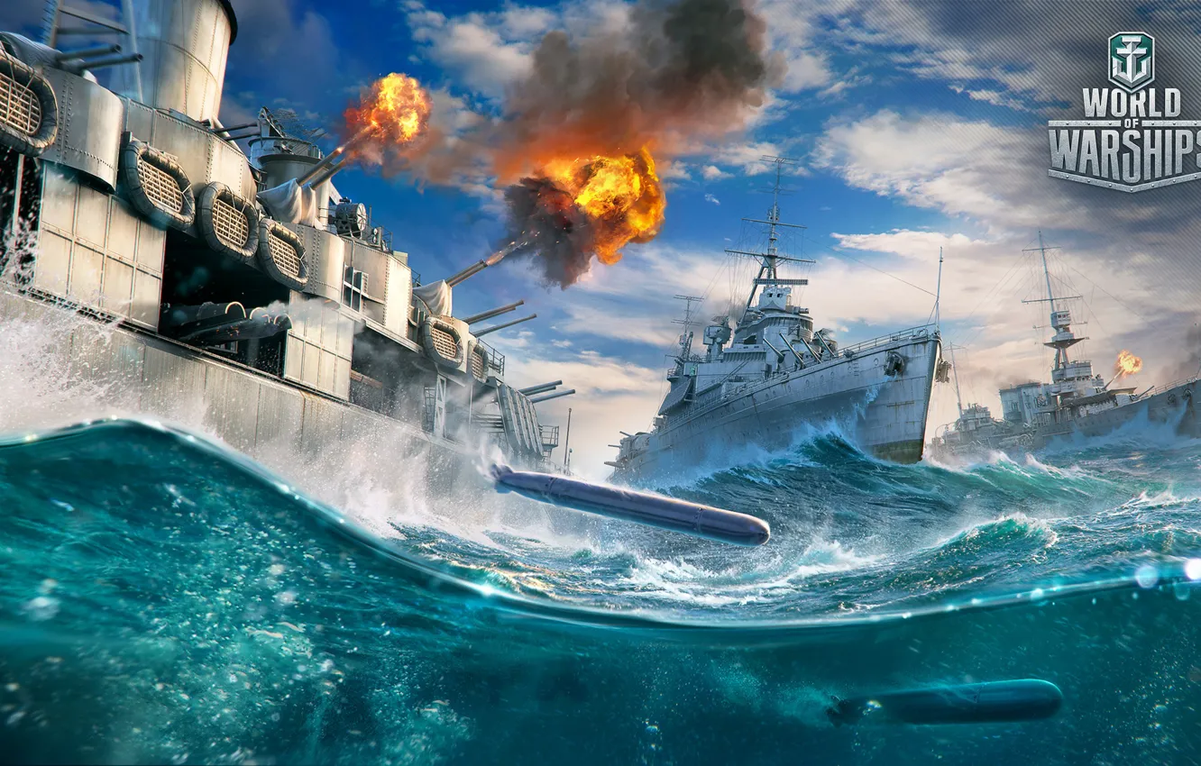Photo wallpaper the ocean, war, ships, shot, World Of Warship, Ships, Cruisers