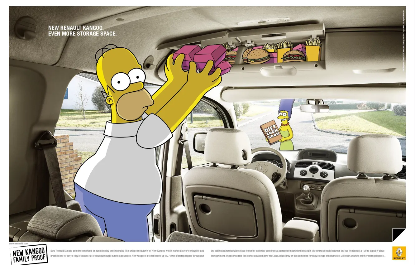 Photo wallpaper auto, advertising, the simpsons, Homer, renault, fast food, Marge